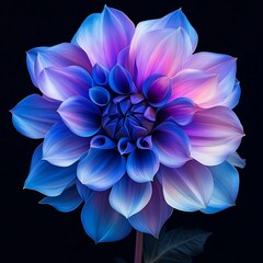 Glowing purple and blue dahlia with vibrant neon color contrast