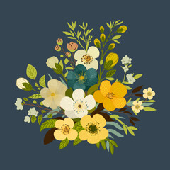 Delicate floral spring flowers in a bouquet. Budding branches and delicate petals in a new color concept.