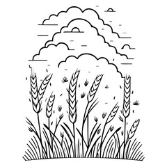 Minimalist Wheat Field with Sky Illustration Art