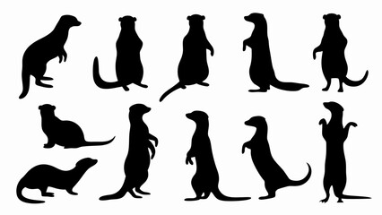 set meerkat silhouette vector on white background