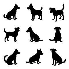 Set dog silhouettes isolated on white background
