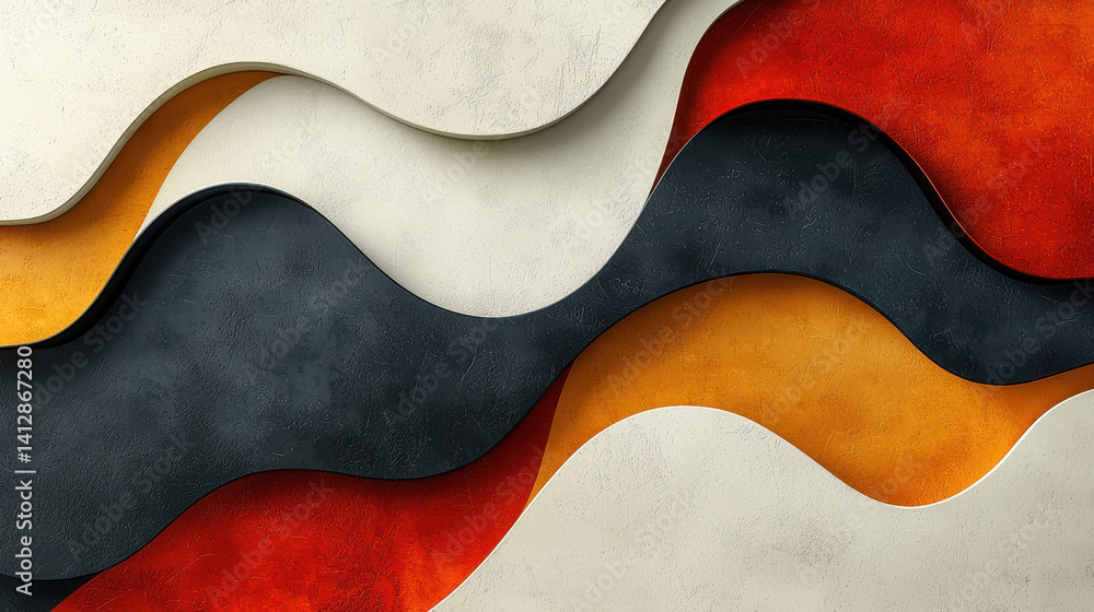 Poster dynamic abstract design with asymmetric curves and bold color contrasts in a modern composition