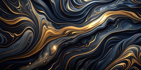Obraz premium Abstract Swirling Dark and Gold Liquid Marble Design