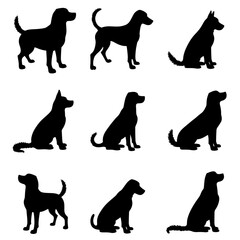 Set dog silhouettes isolated on white background