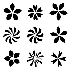 Fototapeta premium A set of sixteen black flower silhouettes on a white background, showcasing diverse floral designs in a vector style