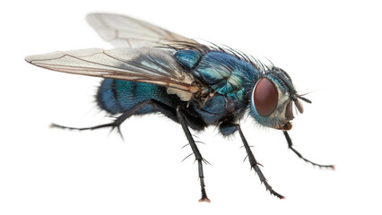 Blue fly insect isolated on transparent, side view