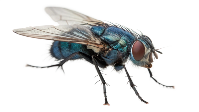 Blue fly insect isolated on transparent, side view