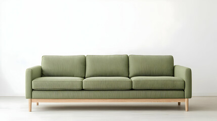 Fototapeta premium Light Green Sofa With Wooden Legs In Empty Room