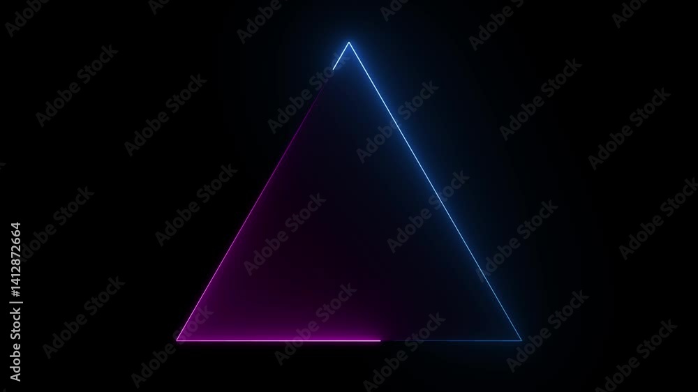 Poster neon triangle. abstract glowing geometric triangle icon animation on background.