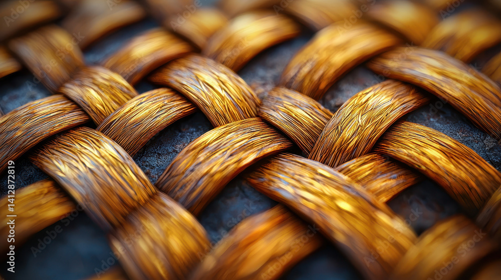 Poster golden weave pattern blending effortlessly with organic elements of nature for a harmonious visual e