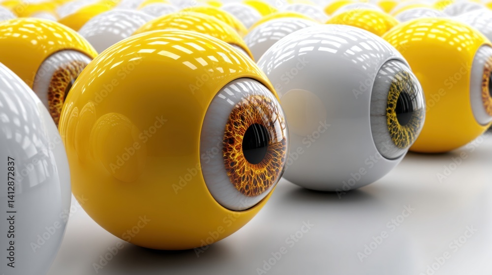 Poster group of balls featuring a yellow eye arranged in a z-pattern for unique branding elements and strat