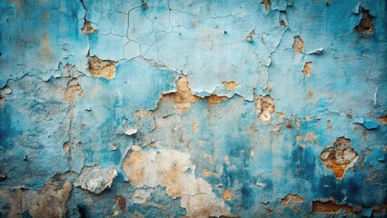 Obraz premium Textured Blue Wall with Peeling Paint and Exposed Brick