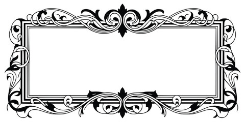 Elegant Floral Frame With Ornate Swirls And Rectangle Shape In Black And White