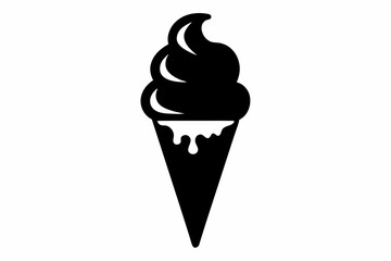 Ice Cream Cone Silhouette Vector Illustration Black and White