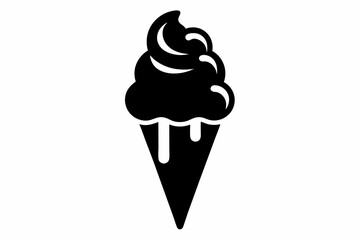 Ice Cream Cone Silhouette Vector Illustration Black and White
