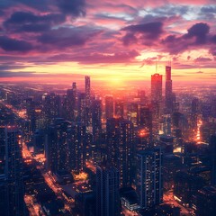 Fototapeta premium Sunset city view with smooth glassy reflections in river high resolution picture