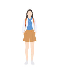 Flat vector people and illustration, girl with school uniform outfit