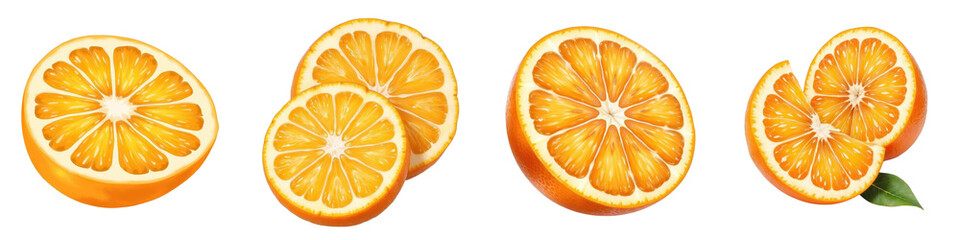 Collection of Fresh Juicy Orange Slices Isolated on Light Background