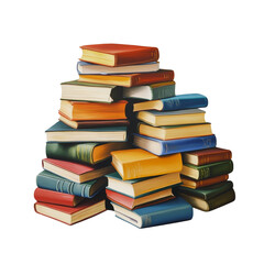 Towering stack of colorful books for learning and educational resources