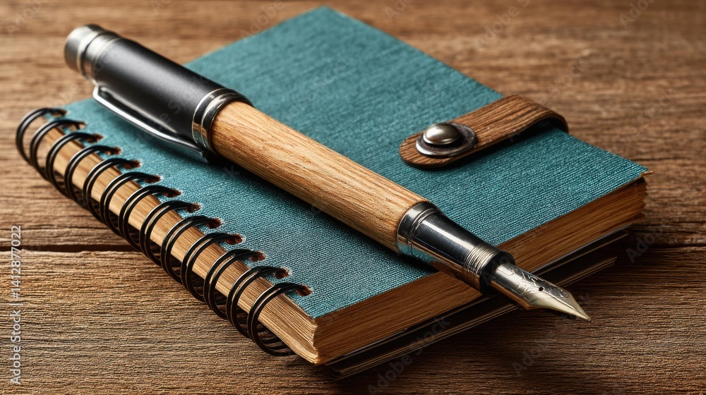 Poster elegant combination of a pen and notebook on a desk surface representing effective planning and crea