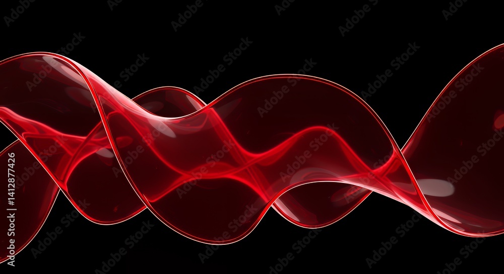 Poster abstract red ribbon wave on black background modern design element for graphic design projects and a