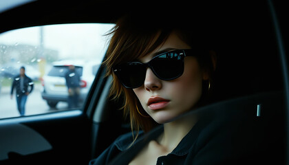 Portret młodej kobiety w samochodzie