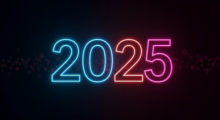 Neon glowing 2025 new year background wallpaper design future trends technology celebration upcoming year