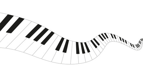 Musical journey through a flowing piano keyboard design featuring black and white keys in a creative arrangement © woters