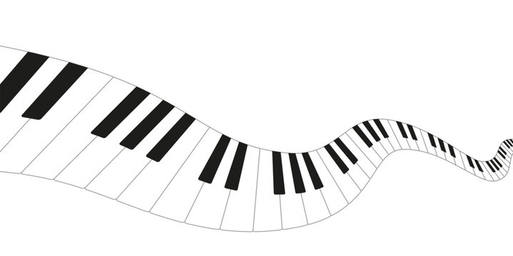 Musical journey through a flowing piano keyboard design featuring black and white keys in a creative arrangement