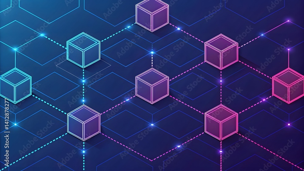 Poster a vibrant network of interconnected data cubes representing a secure and efficient digital ecosystem