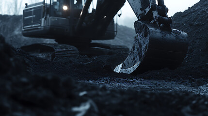 Excavator operator preparing the ground for excavation at a mining site. Featuring excavation and earth preparation