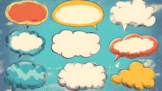 Comic books dialog bubbles. Cartoon book superhero scrapbook page template empty comical speech clouds graphic art frame layout template illustration. Pop art background with blank balloons 