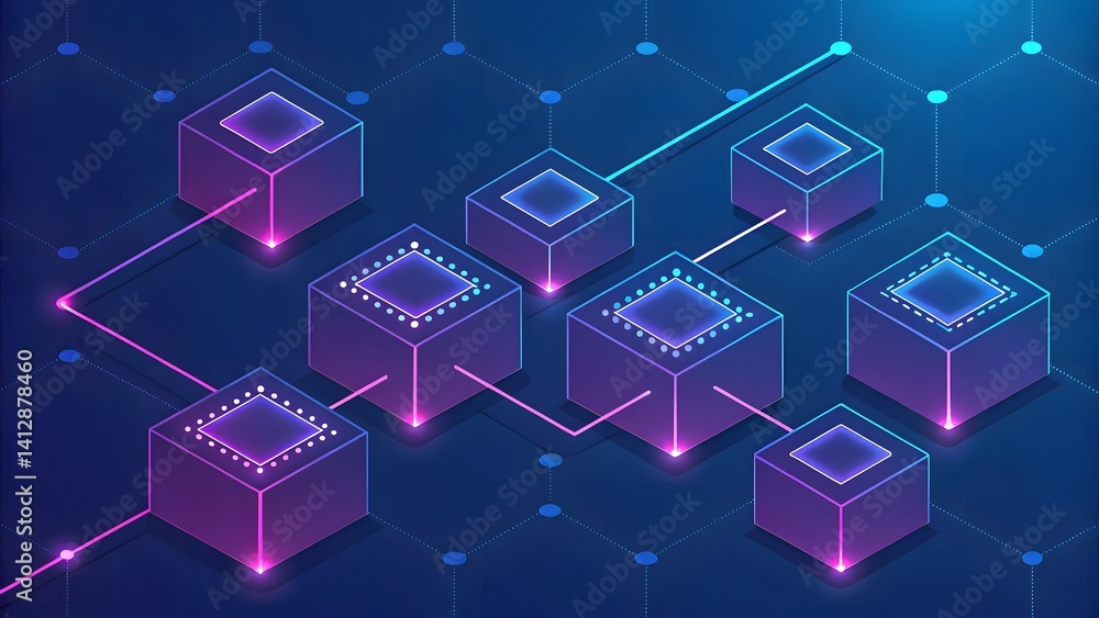 Poster a vibrant network of interconnected data cubes showcasing a powerful, futuristic digital ecosystem w