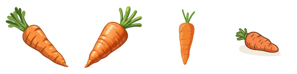Collection of Carrot Illustrations with Green Tops Isolated