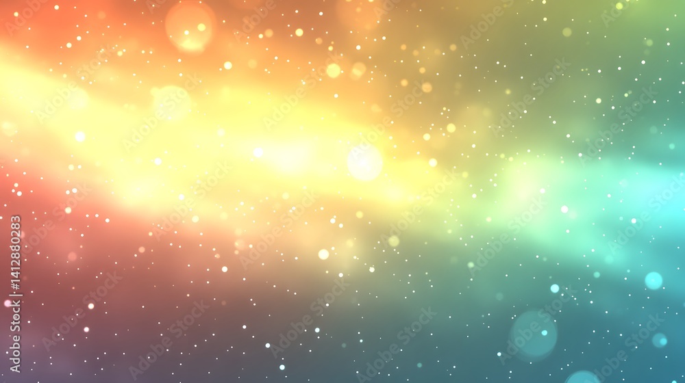 Poster vibrant abstract display with swirling hues and particles.