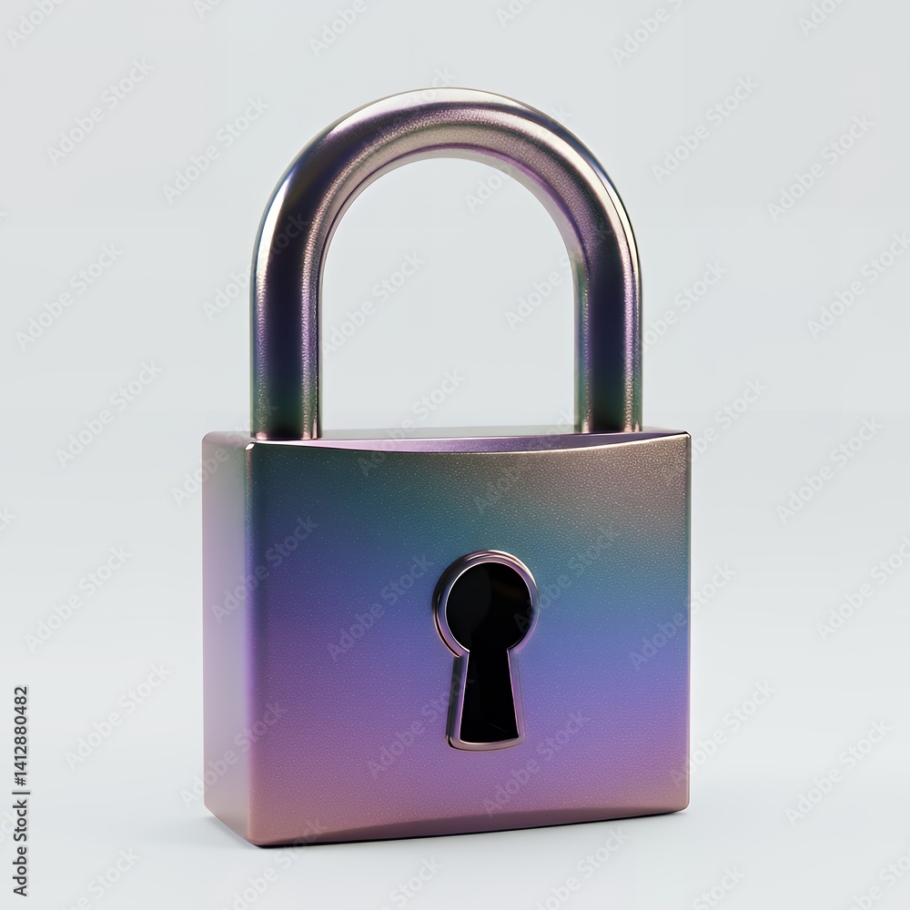 Aufkleber iridescent padlock security concept for data protection and privacy safety with keyhole design rende