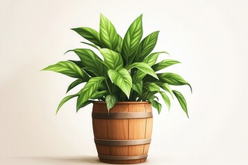 Obraz premium Plant with barrel pot illustration on white background