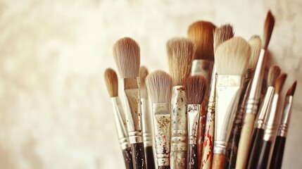 Fototapeta premium A Collection of Well-Used Artist Paintbrushes
