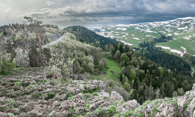 Panoramic view of the Lago Naki plateau. Krasnodar region, Republic of Adygea.
