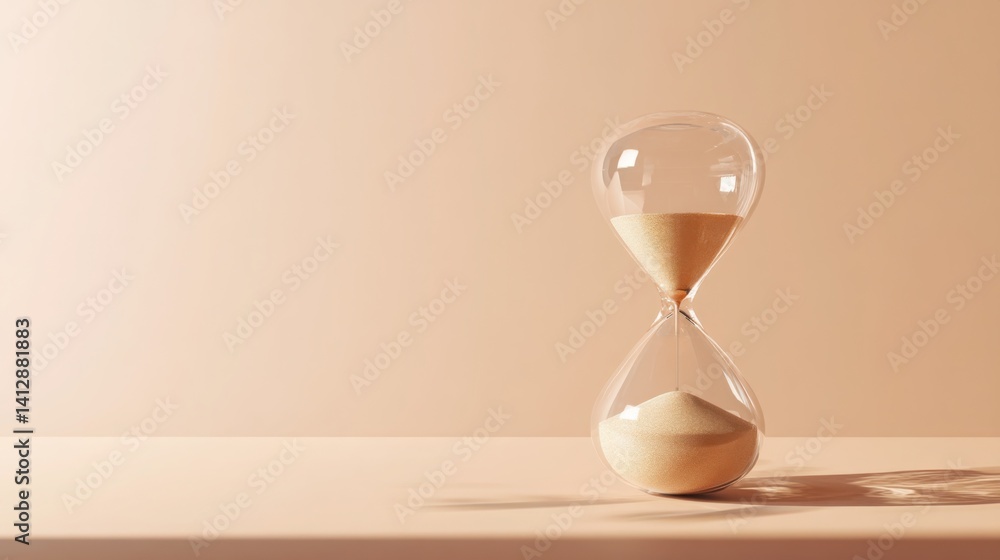 Poster elegant hourglass with soft shadow symbolizing time management and the passage of time in a minimali