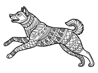 Akita dog zentangle stylized, vector, illustration, freehand pencil, pattern. Zen art. Black and white illustration on white background. Adult anti-stress coloring book