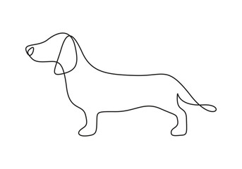 Dachshund dog continuous one line vector drawing. Single line art dachshund dog. Graphic illustration