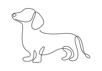 Dachshund dog continuous one line vector drawing. Single line art dachshund dog. Graphic illustration