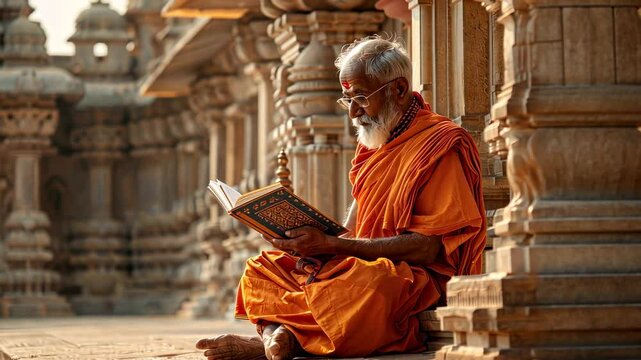 Sage Reading Scriptures at an Ancient Temple