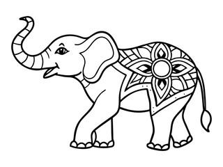 Adult Elephant With Trunk Down, Side View, Mandala Style, Coloring Page for Adults and Kids,