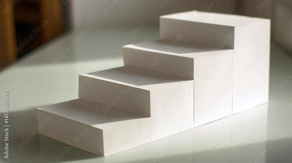 Poster a white box with another white box on top creating a simple and effective three-step paper block lay