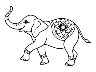 Adult Elephant With Trunk Down, Side View, Mandala Style, Coloring Page for Adults and Kids,