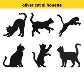 Collection Of Cat Silhouettes In Various Poses On White Background
