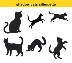 Collection Of Black Cat Silhouettes In Various Poses On White Background