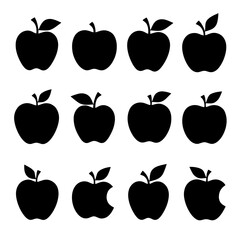 Set of Apple elements, Set of black silhouettes of Apple on white background